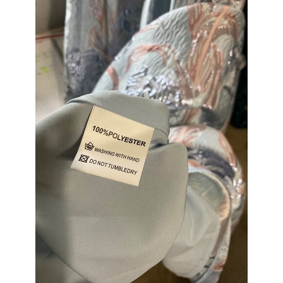 DEVCHATA Women Modest Metallic Floral Print Maxi Dress Gown in Light Blue size S - Picture 8 of 14